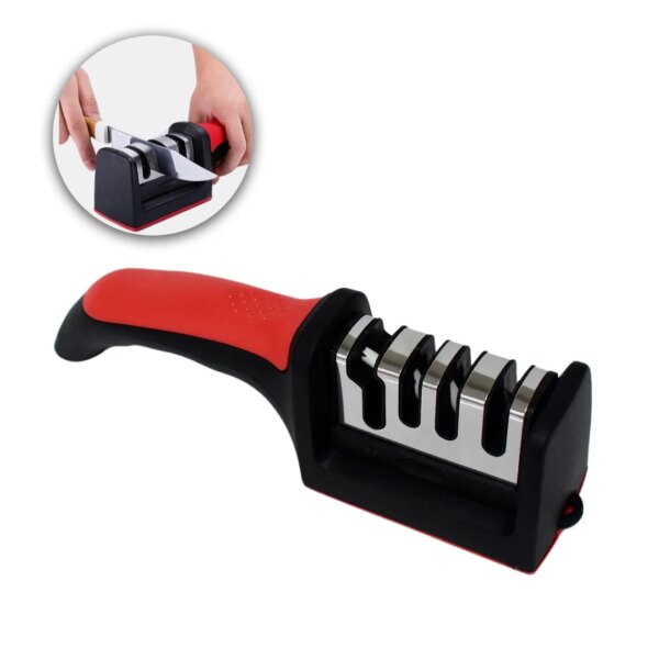 Afilador De Cuchillos Y Tijeras Cocina 4 En 1 Acero Inoxidable Base Antideslizante Y Diseño Ergonómico Manual Color Negro